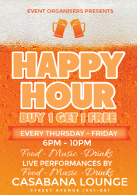 Orange Happy Hour Flyer A3 template