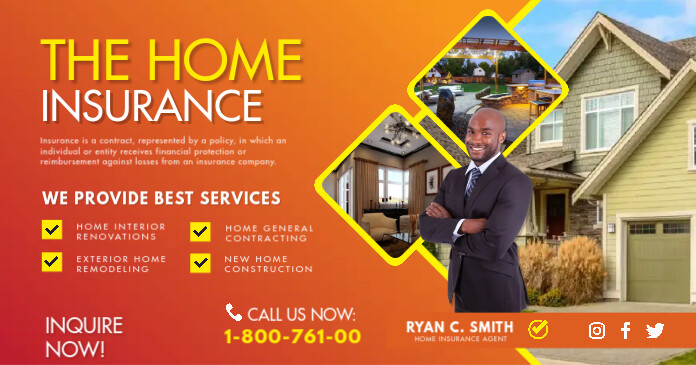 Orange Home Insurance Service Facebook Post T Template | PosterMyWall