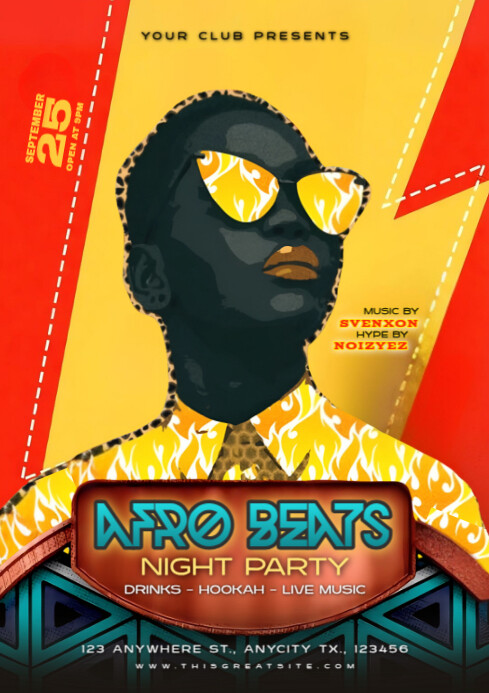 Orange Illustrative Afro Beats Night Party A4 Template | PosterMyWall