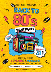 Orange Illustrative Back To 80's Night Party  A4 template