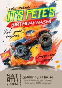 Orange Illustrative Birthday Party A5 template