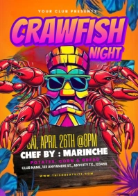 Orange Illustrative Crawfish Night Party A4 template