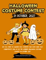Orange Illustrative Editable Halloween Costume Contest Flyer With Spooky Illustrations And Bold Text template