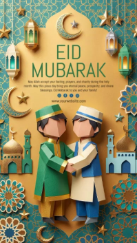 Orange Illustrative Eid Mubarak Instagram Reel Video template