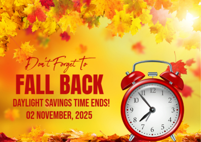 Orange Illustrative Fall Back Postcard Template | PosterMyWall