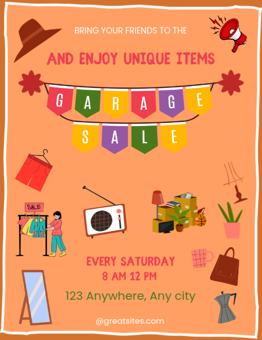 Orange Illustrative Garage Sale Flyer Template | PosterMyWall