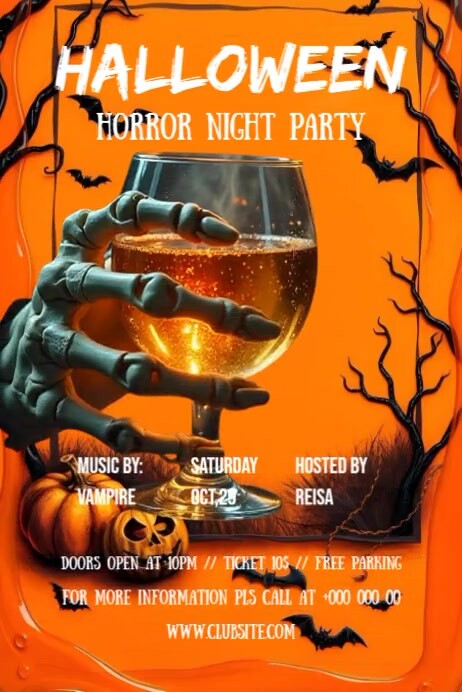 Orange Illustrative Hallowee Poster Template | PosterMyWall