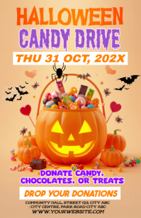 Orange Illustrative Halloween Candy Donation Tabloid template