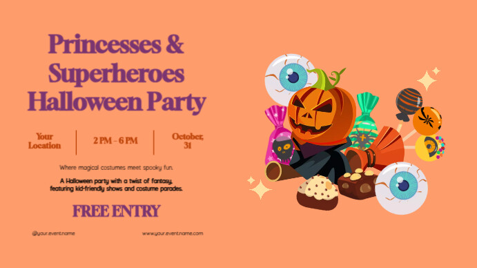 Orange Illustrative Halloween Party Digital Display Template | PosterMyWall