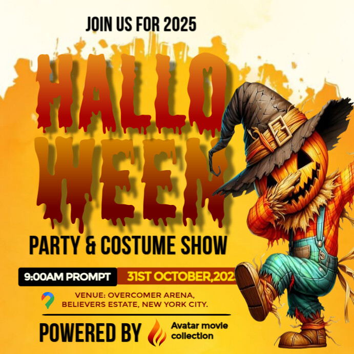 Orange Illustrative Halloween Party Instagram Post Template | PosterMyWall