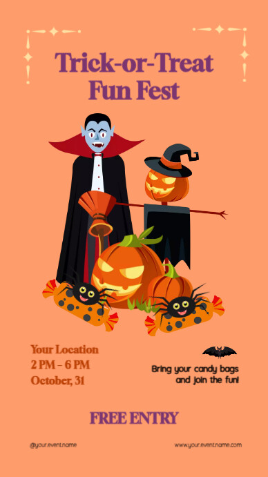 Orange Illustrative Halloween Party Instagram Story Template | PosterMyWall