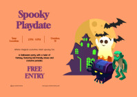Orange Illustrative Halloween Party Postcard template