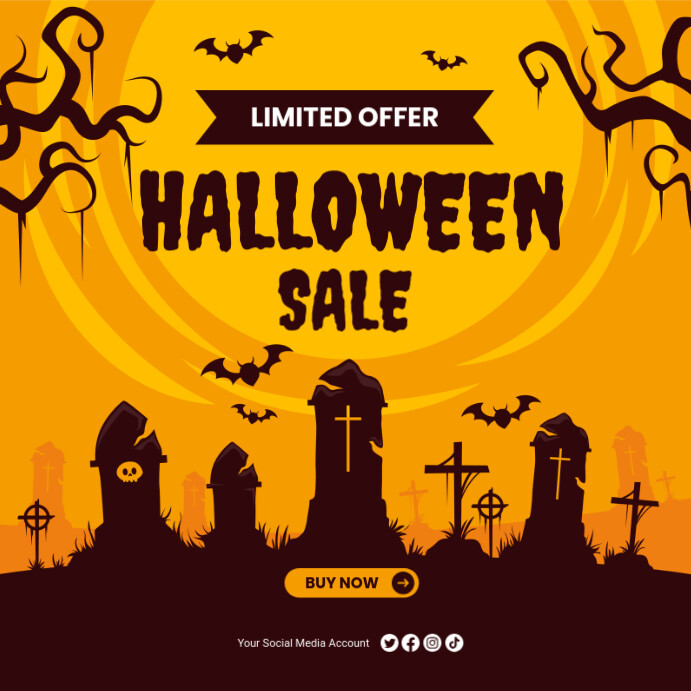 Orange Illustrative Halloween Sale Ads Poster Template | PosterMyWall