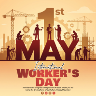 Orange Illustrative International Worker's Day Square Quadrato (1:1) template