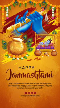 Pomarańczowy Krishna Janmashtami Instagram Story Template