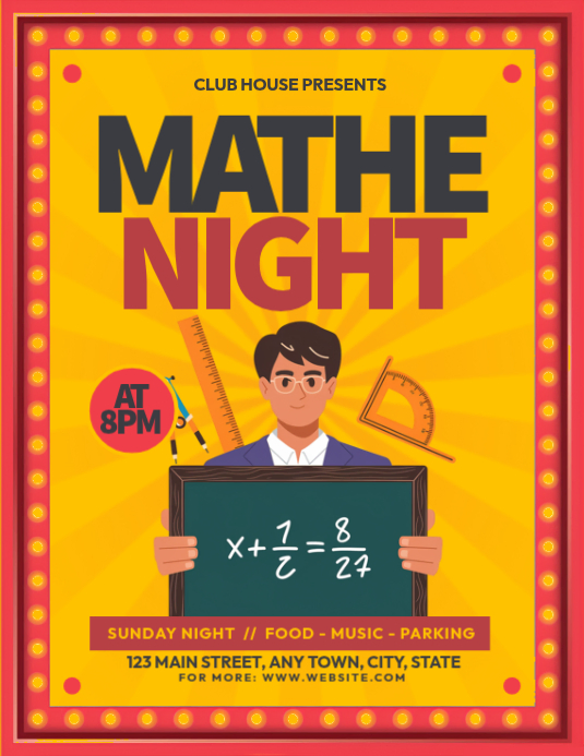 Event Math Picture Orange Illustrative Math Night Event Flyer Template | PosterMyWall