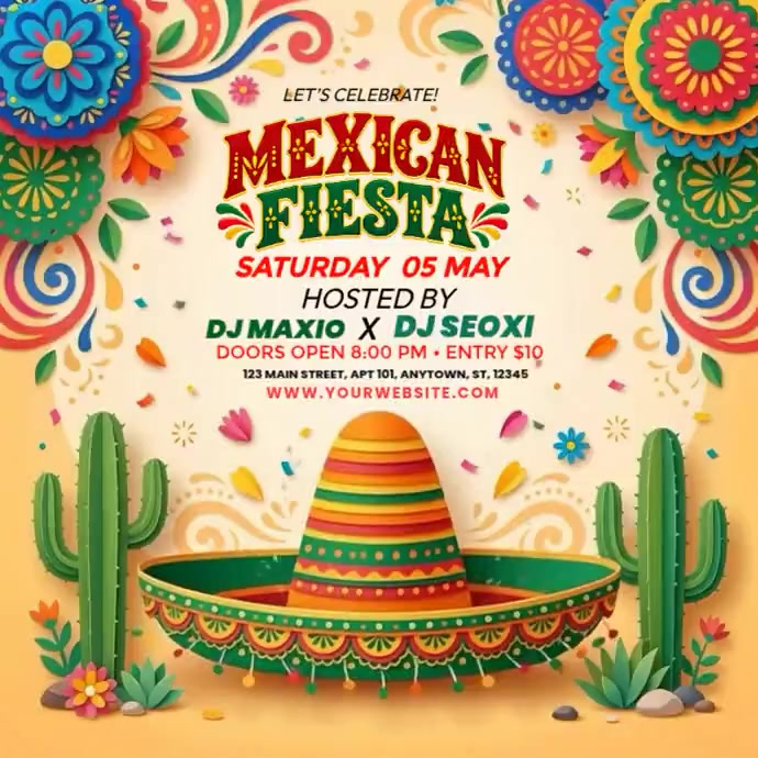 Orange Illustrative Mexican Fiesta Party Instagram Post Video Template ...