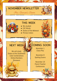 Orange Illustrative November Lesson Plan Classroom Newsletter A4 template