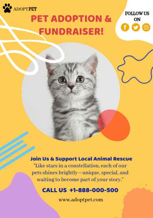 Orange Illustrative Pet Adoption & Fundraiser Design A5 template