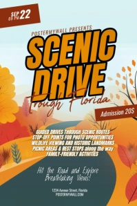 Orange Illustrative Scenic Drive Poster template