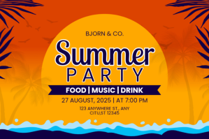 Jingga Orange Illustrative Summer Party Card Label Etichetta Template