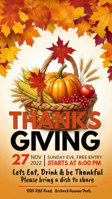 Orange Illustrative Thanksgiving Potluck Invitation Instagram Story ...