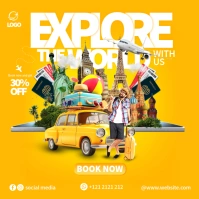 Orange Illustrative Tour & Travel Creative Editable Ad Instagram Post template