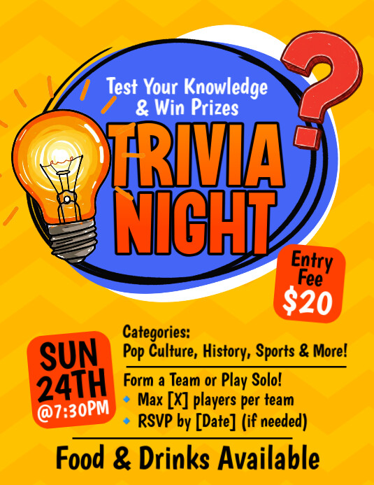 Orange Illustrative Trivia Night Flyer (us Letter) Template | PosterMyWall