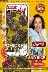 Orange  Jamaican Curry Chicken And Rice  Poster template