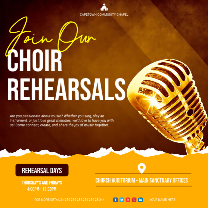 Orange Join Our Choir Rehearsals  Instagram Post template