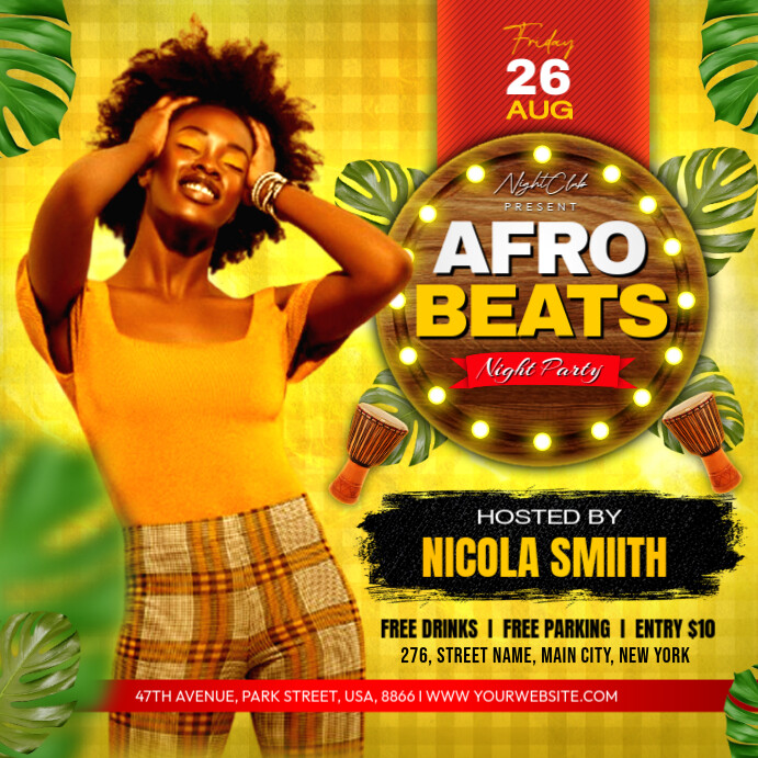 Orange Joyful Afro Beats Party Flyer Instagram Post Template | PosterMyWall