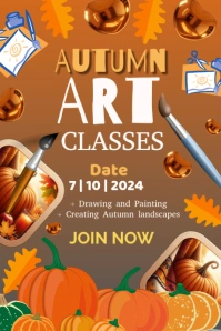 Orange Joyful Autumn Art Classes Poster template