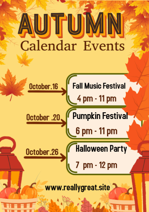 Orange Joyful Autumn Calendar Events  A4 template