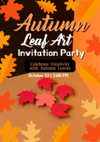Orange Joyful Autumn Leaf Art Invitation  A2 template