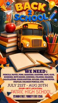 Orange Back to School Supplies Drive Instagram Story Template