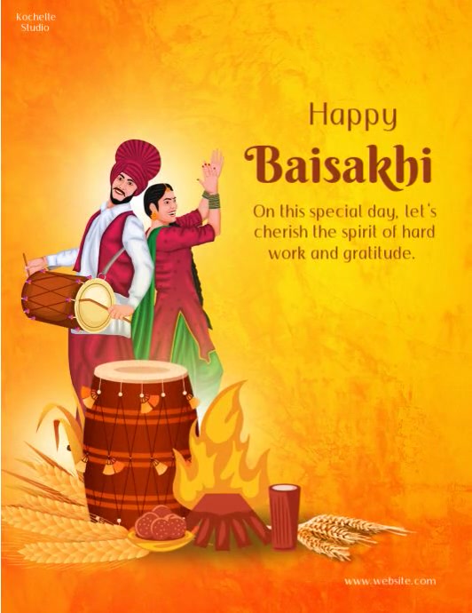 Orange Joyful Baisakhi  Flyer (us Letter) template