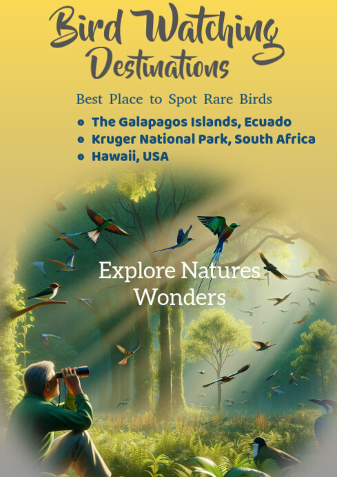 Orange Joyful Bird Watching Destination A4 template
