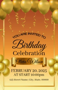 Orange Joyful Birthday Invitation Half Page Wide Media Página Ancho template