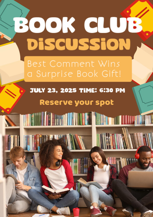 Orange Joyful Book Club Discussion A1 Template | PosterMyWall