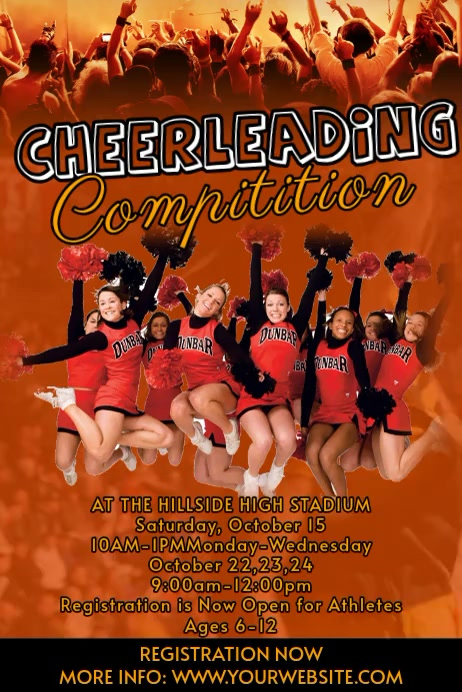 Orange Joyful Cheerleading Competition Poster Video Template | PosterMyWall