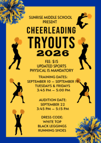 Orange Joyful Cheerleading Tryouts A4 template