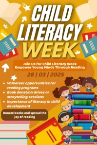 Orange Joyful Child Literacy Week Poster template