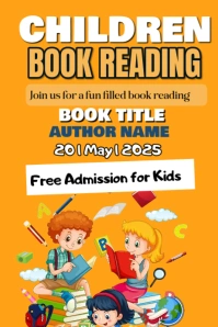 Orange Joyful Children Book Reading Poster 海报 template