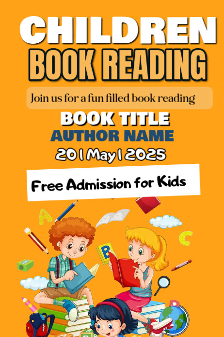 Orange Joyful Children Book Reading Poster Template | PosterMyWall