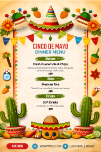 Orange Joyful Cinco de Mayo Dinner Menu Poster Póster template