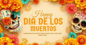 Orange Dia de los Muertos Celebration delt Facebook-billede Template