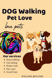 สีส้ม Dog Walking Services Poster Template