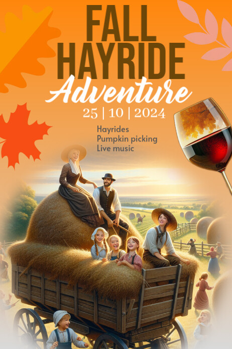 Fall Hayridge Graphics Orange Joyful Fall Hayride Festival Poster Template | PosterMyWall