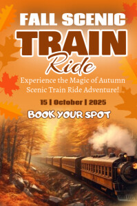 Orange Joyful Fall Scenic Train Ride Poster Плакат template