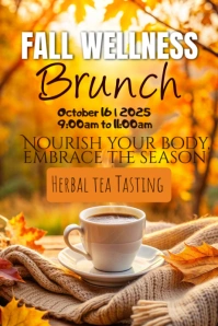 Orange Joyful Fall Wellness Brunch Poster template
